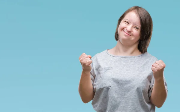 Mladé Dospělé Ženy Downovým Syndromem Izolované Pozadí Velmi Šťastný Nadšený — Stock fotografie