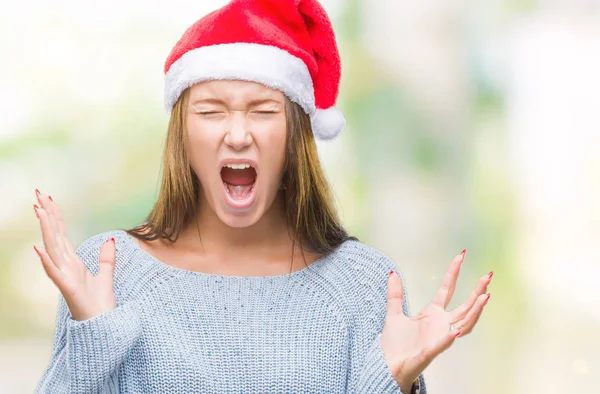 Jeune Belle Femme Caucasienne Portant Chapeau Noël Sur Fond Isolé — Photo