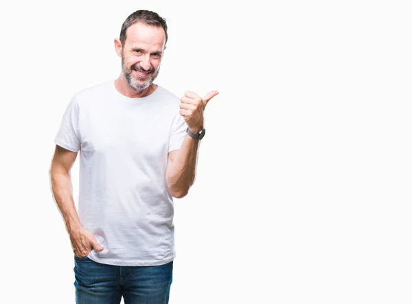 Hombre Mayor Alzado Mediana Edad Con Camiseta Blanca Sobre Fondo — Foto de Stock