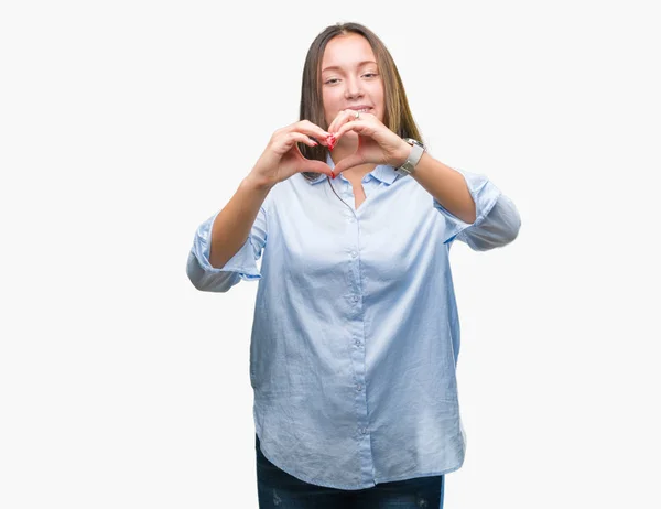Joven Caucásico Hermosa Mujer Sobre Aislado Fondo Mostrando Corazón Símbolo — Foto de Stock