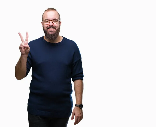 Hipster 남자에 선글라스를 보여주는 자신감과 손가락으로 가리키는 — 스톡 사진