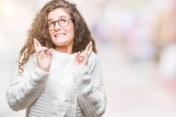 Vackra Brunett Lockigt Hår Ung Flicka Klädd Vinter Tröja Över — Stockfoto