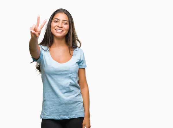 Joven Mujer Árabe Hermosa Sobre Fondo Aislado Sonriendo Con Cara — Foto de Stock