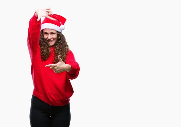 Mladá Bruneta Dívka Která Nosí Vánoční Čepice Izolované Pozadí Provedení — Stock fotografie