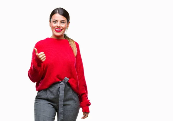 Jovem Mulher Negócios Bonita Vestindo Camisola Inverno Sobre Fundo Isolado — Fotografia de Stock