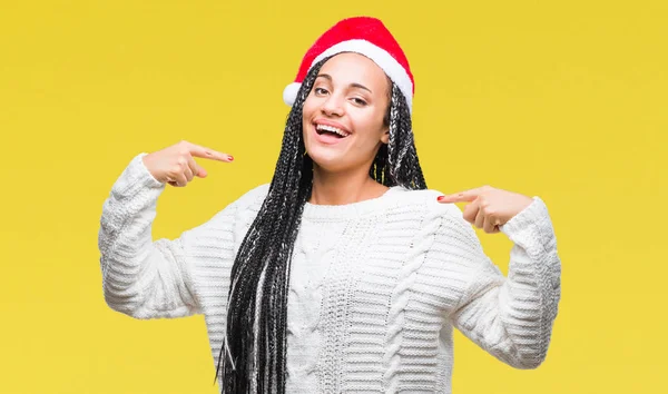 Jovem Trançado Cabelo Afro Americano Menina Vestindo Chapéu Natal Sobre — Fotografia de Stock