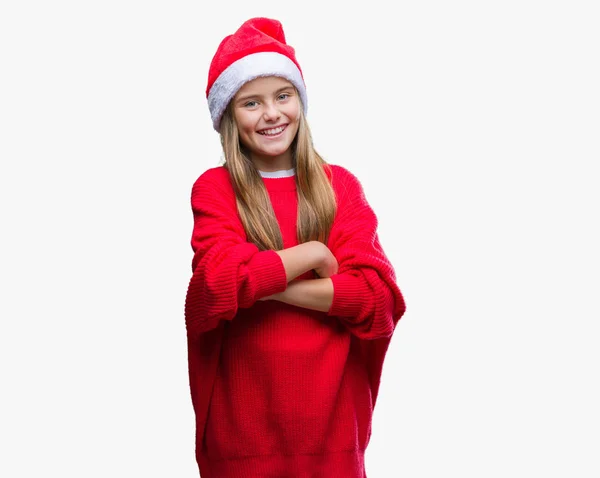 Giovane Bella Ragazza Indossa Cappello Natale Sfondo Isolato Volto Felice — Foto Stock