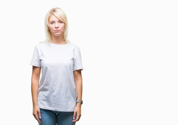 Junge Schöne Blonde Frau Trägt Weißes Shirt Über Isoliertem Hintergrund — Stockfoto