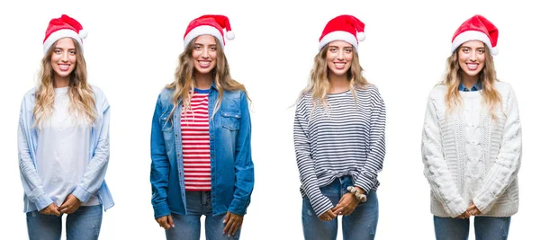 Giovane Bella Giovane Donna Indossa Cappello Natale Sfondo Bianco Isolato — Foto Stock