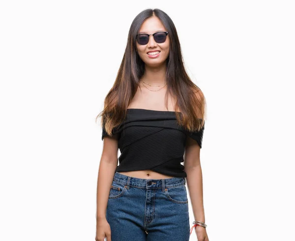 Mujer Asiática Joven Con Gafas Sol Sobre Fondo Aislado Con — Foto de Stock