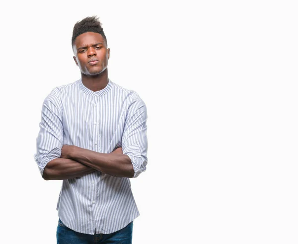Jonge Afro Amerikaanse Man Geïsoleerde Achtergrond Scepticus Nerveus Afkeurende Uitdrukking — Stockfoto