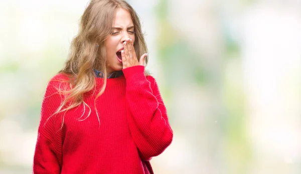 Schöne Junge Blonde Frau Winterpullover Über Isoliertem Hintergrund Gelangweilt Gähnend — Stockfoto