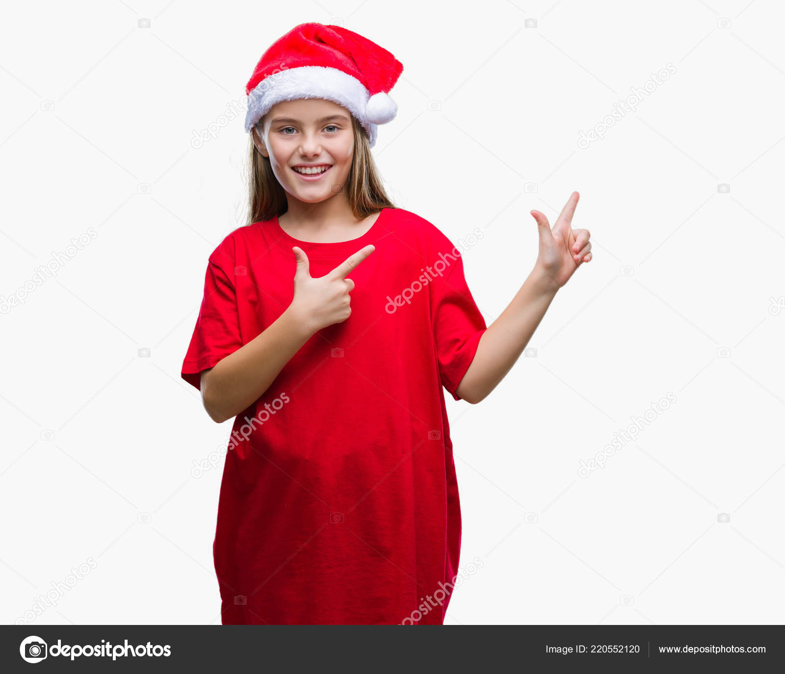 Linda Menina Com Chapeu Natal Sobre Fundo Isolado Sorrindo Olhando Stock Photo C Aaron Amat 220552120