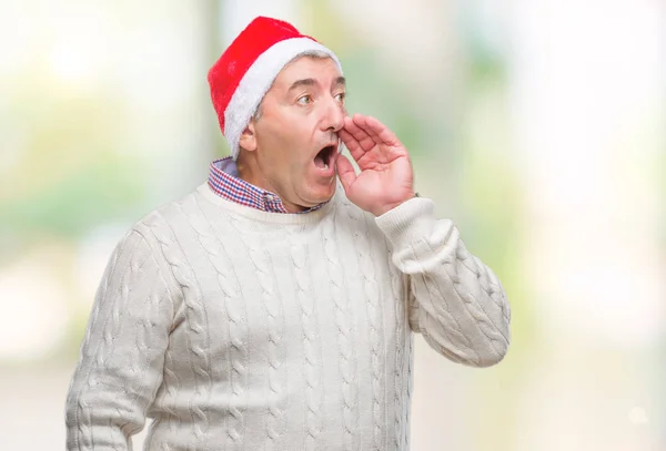 Bell Uomo Anziano Che Indossa Cappello Natale Sfondo Isolato Urlando — Foto Stock