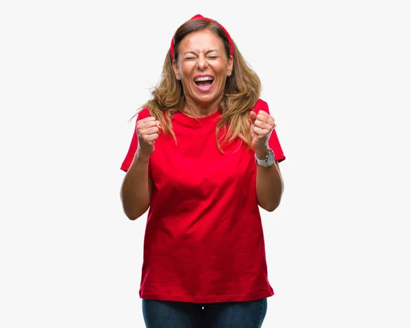 Middelbare Leeftijd Senior Latino Vrouw Geïsoleerde Achtergrond Enthousiast Voor Succes — Stockfoto