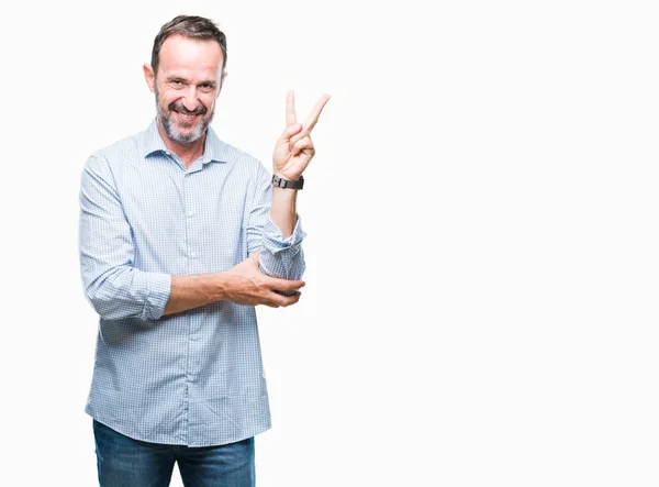 Edad Media Hoary Hombre Negocios Senior Sobre Fondo Aislado Sonriendo — Foto de Stock