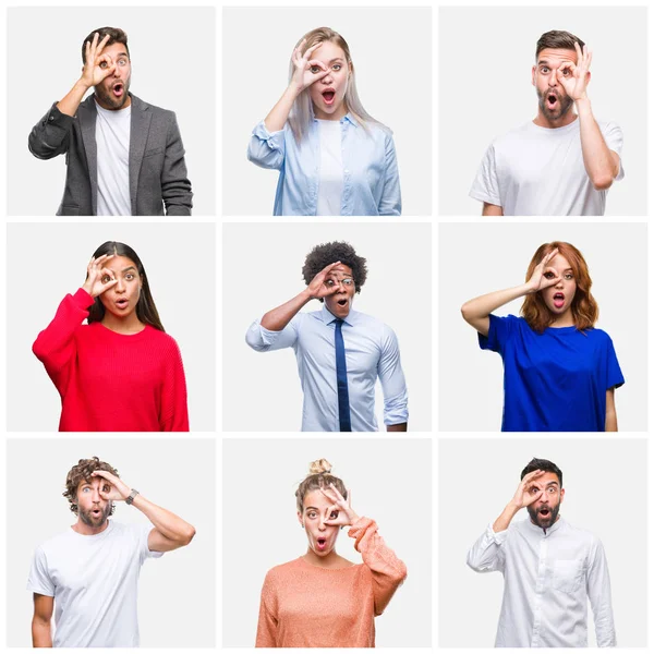 Collage Van Groep Jongeren Vrouw Mannen Geïsoleerde Achtergrond Doen Gebaar — Stockfoto