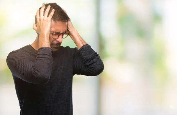 Adult Hispanic Man Wearing Glasses Isolated Background Suffering Headache Desperate — Stock Photo, Image