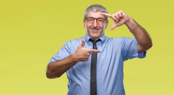 Guapo Hombre Negocios Senior Sobre Fondo Aislado Sonriendo Haciendo Marco —  Fotos de Stock