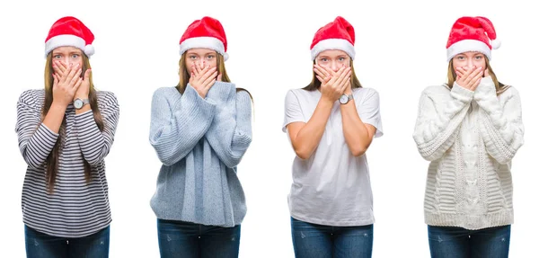 Collage Von Jungen Mädchen Mit Weihnachtsmütze Über Weißem Isoliertem Hintergrund — Stockfoto