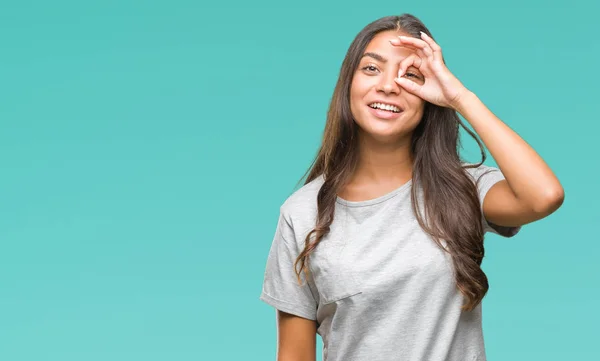 Jonge Mooie Arabische Vrouw Geïsoleerde Achtergrond Doen Gebaar Met Hand — Stockfoto