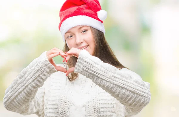 Mooie Kaukasische Jongedame Kerstmuts Dragen Geïsoleerde Achtergrond Glimlachend Liefde Met — Stockfoto