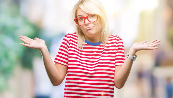 Young Beautiful Blonde Woman Wearing Glasses Isolated Background Clueless Confused — Stock Photo, Image