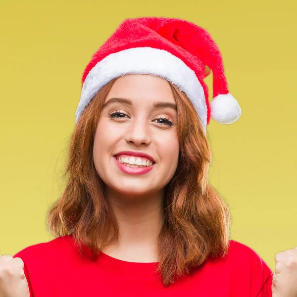 Joven Mujer Hermosa Sobre Fondo Aislado Con Sombrero Navidad Celebrando — Foto de Stock