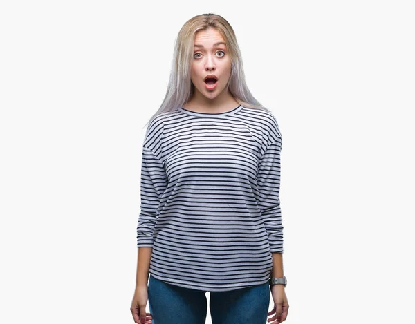 Young Blonde Woman Isolated Background Afraid Shocked Surprise Expression Fear — Stock Photo, Image