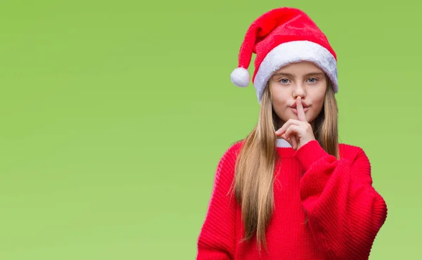 Menina Bonita Nova Vestindo Chapéu Natal Sobre Fundo Isolado Pedindo — Fotografia de Stock