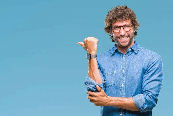 Handsome Hispanic Model Man Wearing Glasses Isolated Background Smiling Happy — Stock Photo, Image