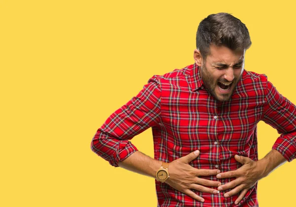 Joven Hombre Guapo Sobre Fondo Aislado Con Mano Estómago Porque —  Fotos de Stock