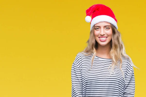 Linda Jovem Loira Vestindo Chapéu Natal Sobre Fundo Isolado Com — Fotografia de Stock