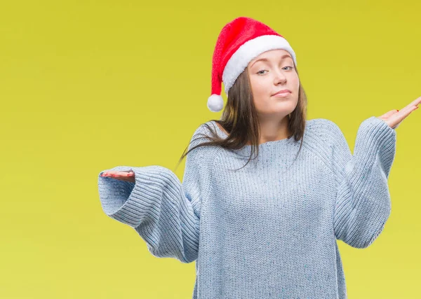 Young Beautiful Caucasian Woman Wearing Christmas Hat Isolated Background Clueless — Stock Photo, Image