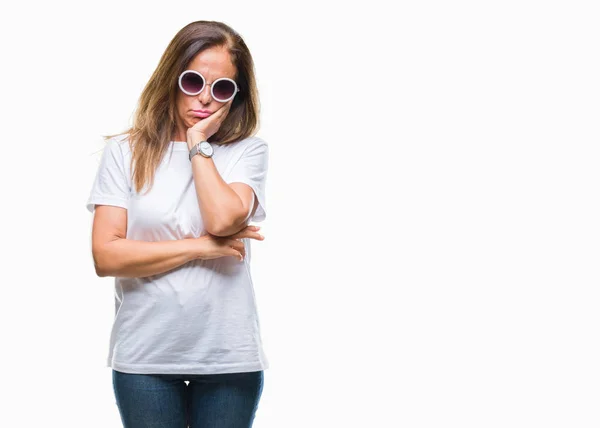 Middle Age Hispanic Woman Wearing Fashion Sunglasses Isolated Background Thinking — Stock Photo, Image