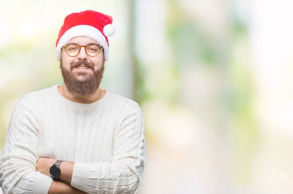 Jeune Homme Caucasien Portant Chapeau Noël Des Lunettes Sur Fond — Photo