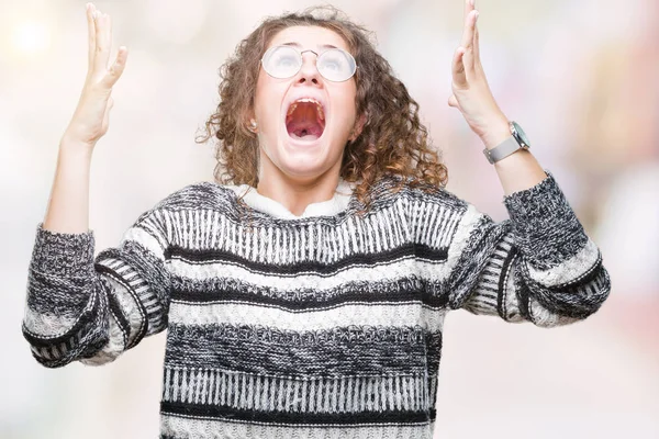 Schöne Brünette Lockige Haare Junge Mädchen Mit Brille Über Isoliertem — Stockfoto