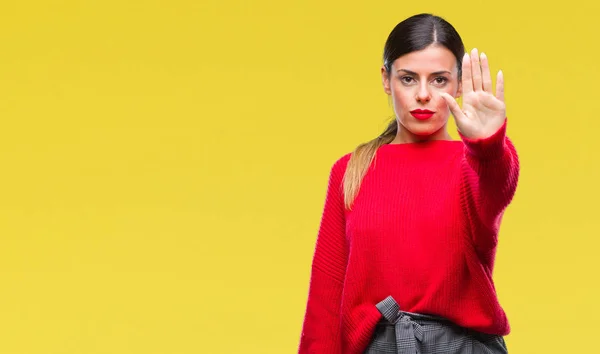 Jovem Mulher Negócios Bonita Vestindo Camisola Inverno Sobre Fundo Isolado — Fotografia de Stock