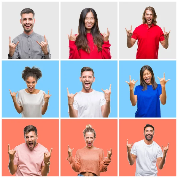 Collage Group Young People Colorful Isolated Background Shouting Crazy Expression — Stock Photo, Image