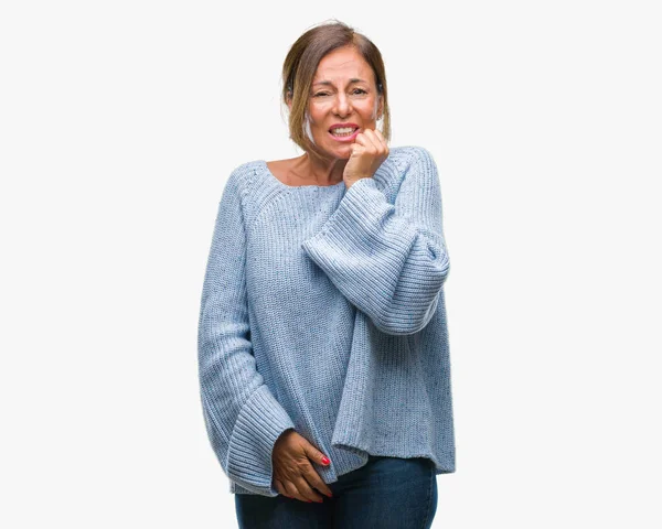 Middle Age Senior Hispanic Woman Wearing Winter Sweater Isolated Background — Stock Photo, Image