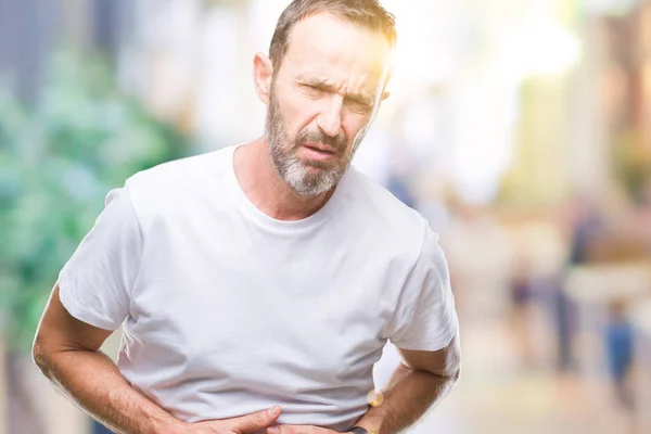 Hombre Mediana Edad Con Camiseta Blanca Sobre Fondo Aislado Con —  Fotos de Stock