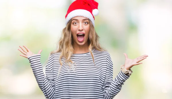 Mooie Jonge Blonde Vrouw Kerstmuts Dragen Geïsoleerd Achtergrond Vieren Gek — Stockfoto