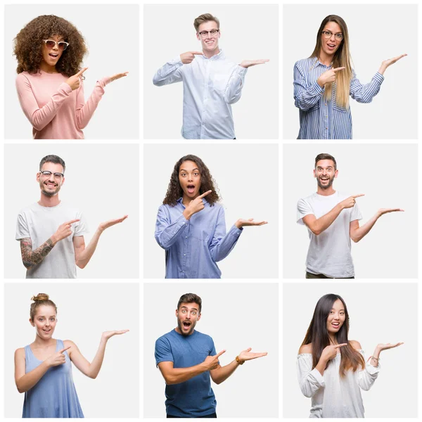 Collage Grupo Jóvenes Mujer Hombres Sobre Fondo Blanco Aislado Asombrado —  Fotos de Stock