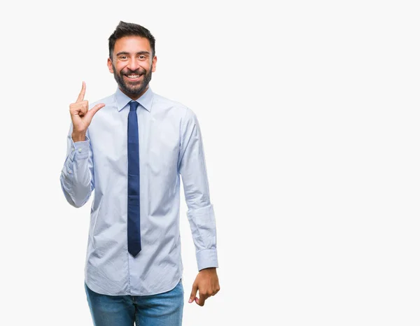 Homem Negócios Hispânico Adulto Sobre Fundo Isolado Sorrindo Gestos Confiantes — Fotografia de Stock