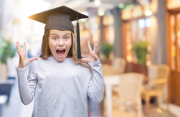 Young Beautiful Girl Wearing Graduate Cap Isolated Background Celebrating Crazy — Stock Photo, Image