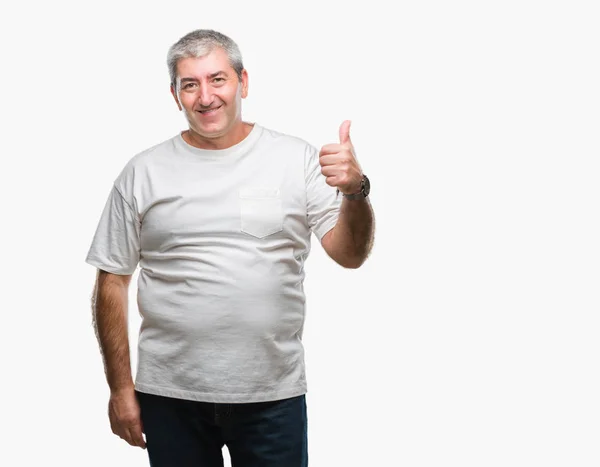 Hombre Mayor Guapo Sobre Fondo Aislado Haciendo Gesto Feliz Pulgares —  Fotos de Stock