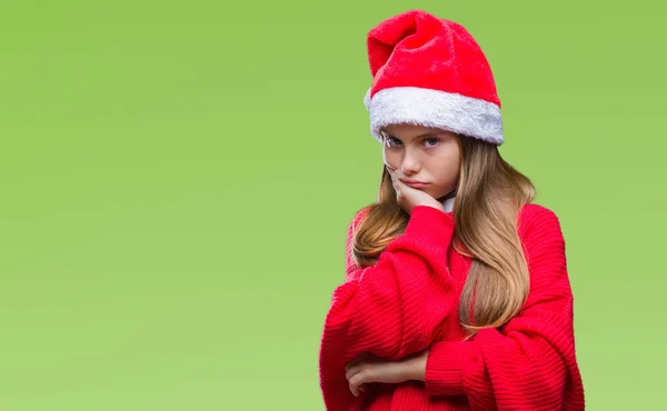 Joven Hermosa Chica Con Sombrero Navidad Sobre Fondo Aislado Pensando — Foto de Stock