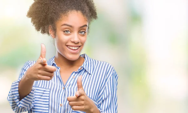 Unga Afro Amerikansk Kvinna Över Isolerade Bakgrund Pekande Fingrar Till — Stockfoto