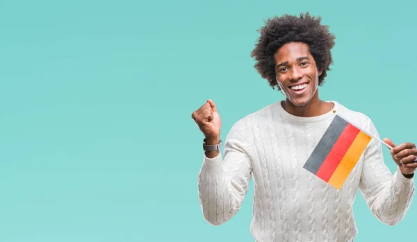 Bandera Hombre Afroamericano Alemania Sobre Fondo Aislado Gritando Orgulloso Celebrando — Foto de Stock