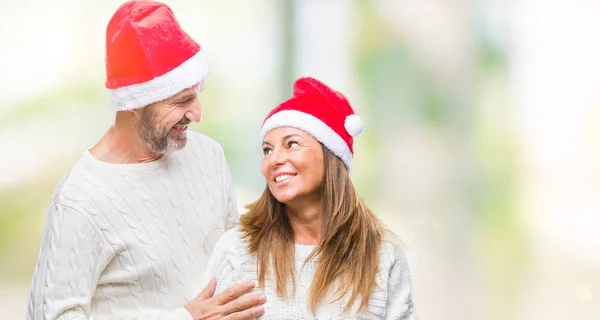 Middle Age Hispanic Couple Wearing Christmas Hat Isolated Background Happy — Stock Photo, Image